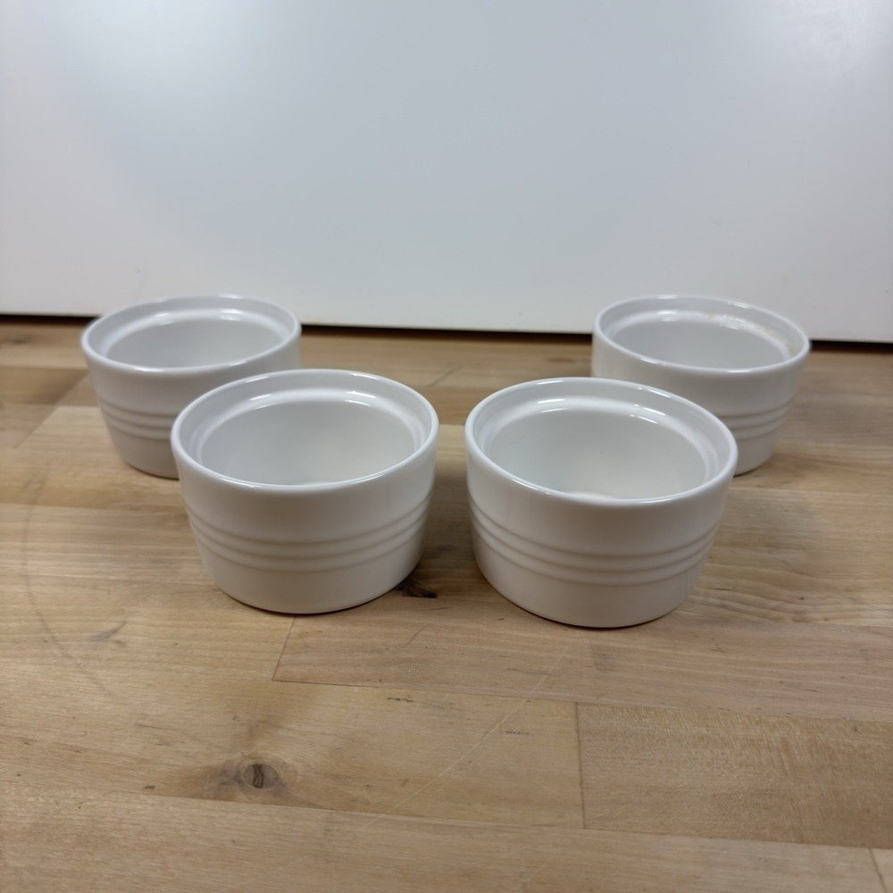 LE CREUSET Stoneware Ramekins 4 oz (150ml) White Mini Dessert Bowl Set Of 4